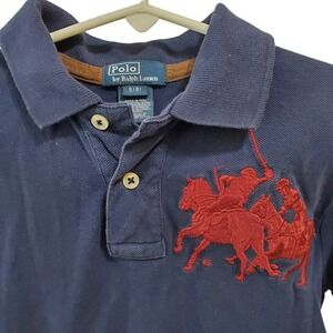 Polo Ralph Lauren Navy Blue Red Polo Shirt Big Pony Graphic Preppy Boys Small 8